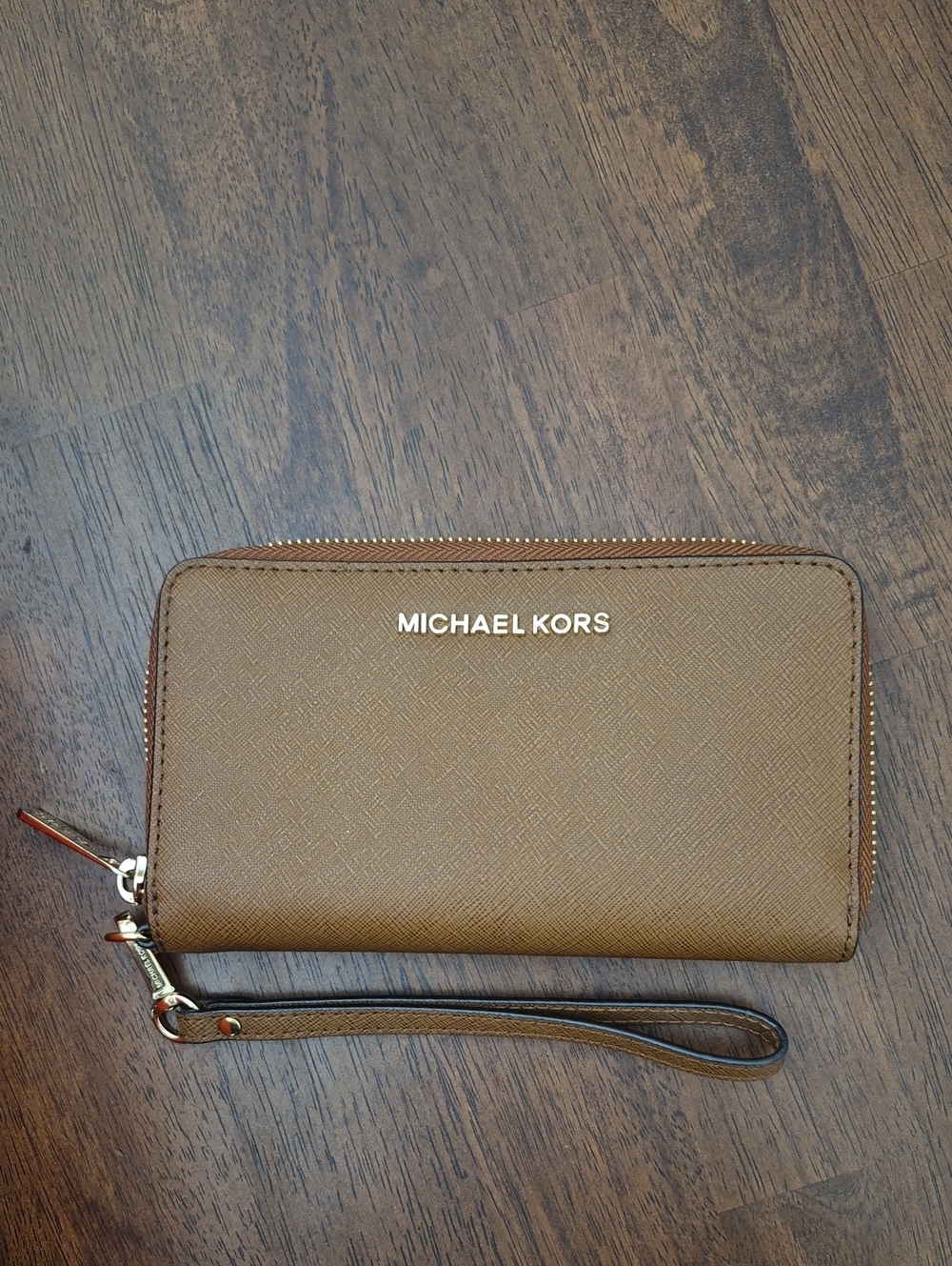 Michael Kors Tan Saffiano Zip Wristlet Wallet